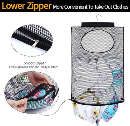 Breathable Mesh Laundry Hamper, Bringing Hooks Foldable Hanging Shower Caddy