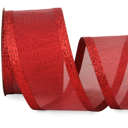 Ribbli Red Christmas Wired Ribbon, Metallic Wired Ribbon with Glitter Edge 2-1/2 Inch x 10 Yard for Christmas Tree Decoration, Gift Wrapping, Wreaths Supplies, Swag, Holiday Decor