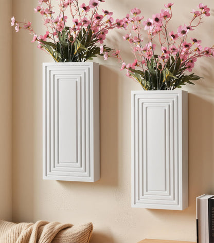 FancyPlus Wooden Wall Planter Vase,2 Pack Hanging Planter for Indoor Fake Plants Modern Boho Farmhouse Wall Art Decor for Home Indoor Kitchen Modern Farmhouse Bathroom Living Room Dining Room(White)