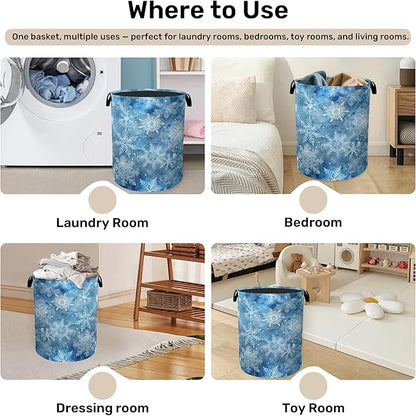 Winter Laundry Basket, Snowflakes Laundry Hamper, Heavy Duty 60L Dirty Clothes