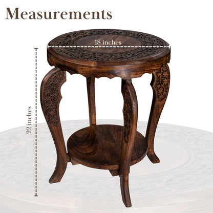 The Wooden Town Farmhouse Round Accent End Table,Rustic Side Table Nightstands for Living Room Bedroom,Coffee Tables,Wood Tray Top,Handcrafted Finish, 18"x22" - Burnt