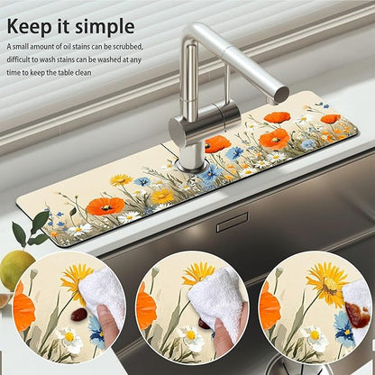 Bimkole 2 PCS Faucet Absorbent Mat, Kitchen Faucet Sink Splash Guard Wraparound