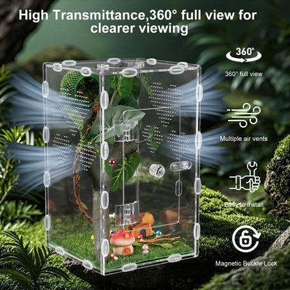 YPJXBEST Jumping Spider Enclosure,6x6x10 in Spider Enclosure Easy Assembly with DIY Jumping Spider Accessories Front Opening Bug Habitat with Feeding Port for Mantises,Spiders,Insects