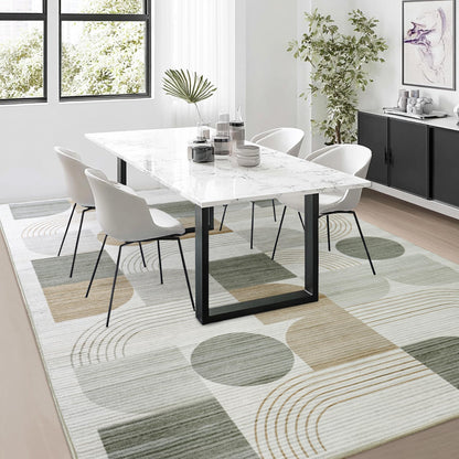 QDUIDU Large Machine Washable 5x7 Area Rug, Soft Modern Geometric Abstract Beige Rugs for Bedroom Living Room, Non-Shedding Faux Wool Indoor Throw Floor Carpet for Office Entryway Dining Room Decor