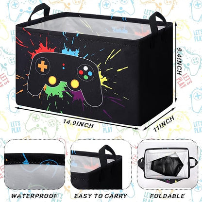 2 Pcs Rectangle Gamer Laundry Basket Hamper Foldable Kids Laundry Baskets Boys