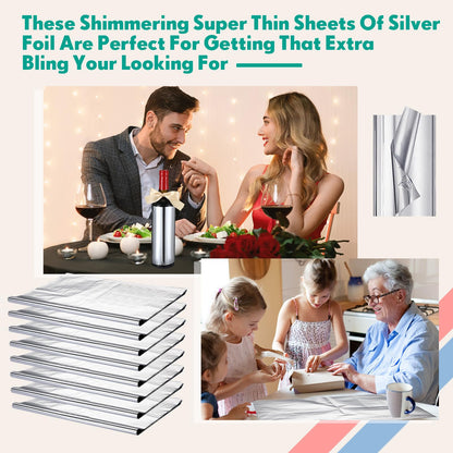 Resurhang 100 Sheets Silver Tissue Paper, 15'' x 20'' Inches Metallic Foil Tissue Sheets, Silver Wrapping Paper Bulk for Craft DIY Gift Wedding Birthday Party Decorations Arts Project