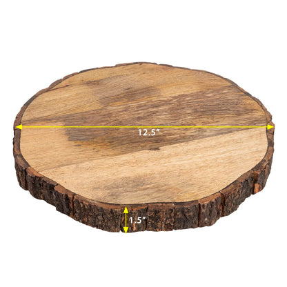 GoCraft Wooden Round Cutting Board with Tree Bark Rim | 1.5" Thick Mango Wood Live Edge Chopping, Prep, Serve Board | Charcuterie Platter - 12.5"