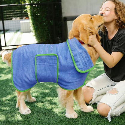 Soft Dog Bathrobe Fast Drying Dog Coat, Super Absorbent Dog Towels for After Bath, Microfiber Pet Robe Adjustable Collar & Belly Warm Keeping Dogs Coat for Pet Dogs & Cats (Blue, XX-Large)