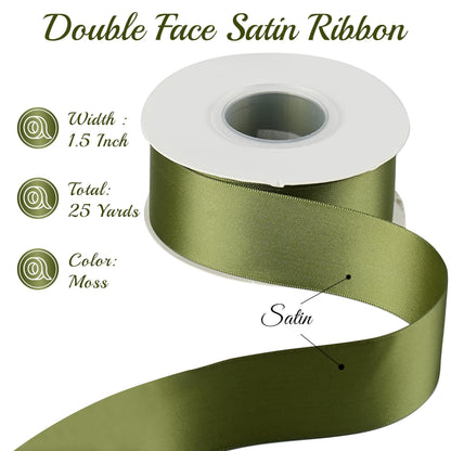 MAYREEL Moss Satin Ribbon 1.5 Inch Thick Double Faced Dark Green Ribbon for Crafts Gift Wrapping Wedding Decor Hair Bows Party Favor Flower Bouquets 25 Yards