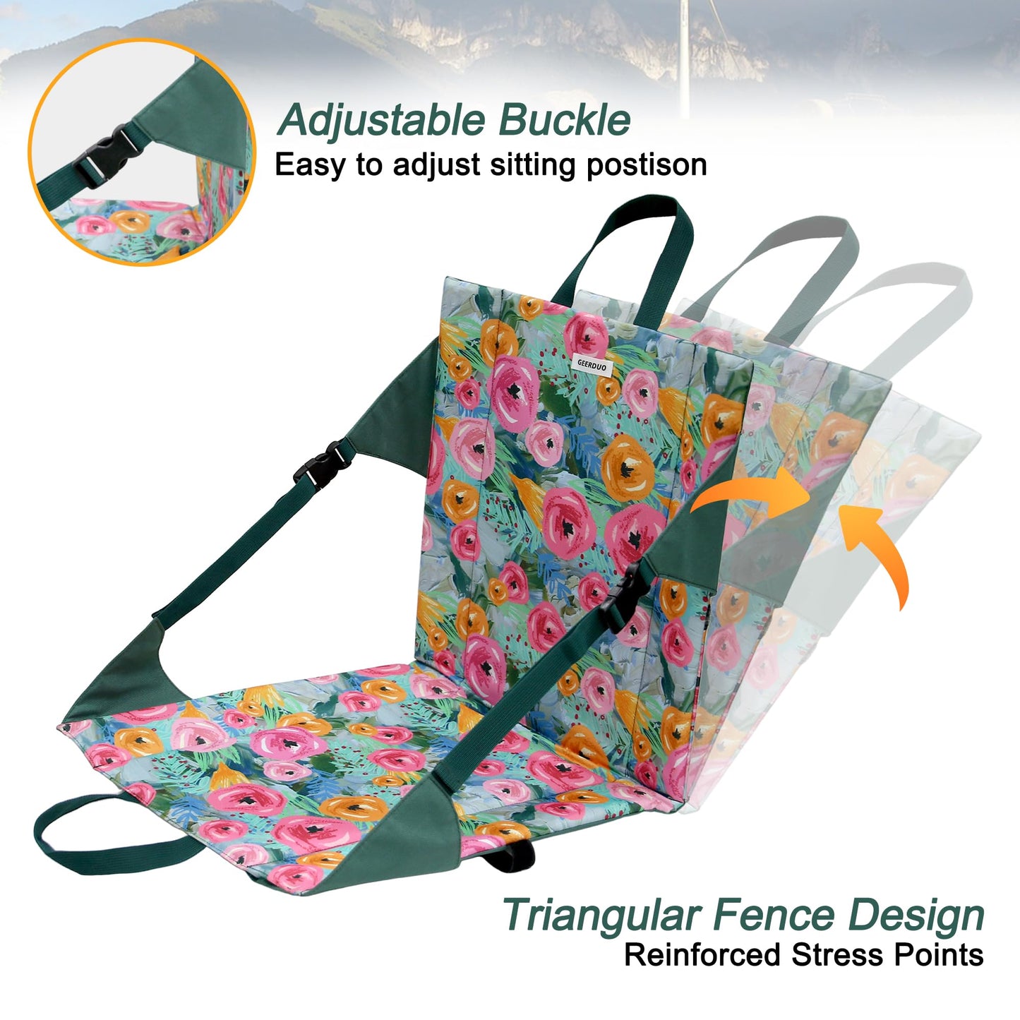 JLDTOP Floral Foldable Bleacher Seat Waterproof Portable Stadium Cushion (Green Floral)
