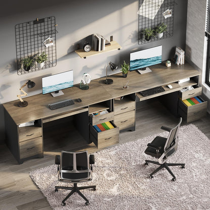 Bestier 59 Inch Office Desk with 4 Drawers, Computer Desk with Storage, Executive Desk with File Drawer, Keyboard Tray & 2 Pedestals on Both Sides for Home Office, Studio, Grey&Black