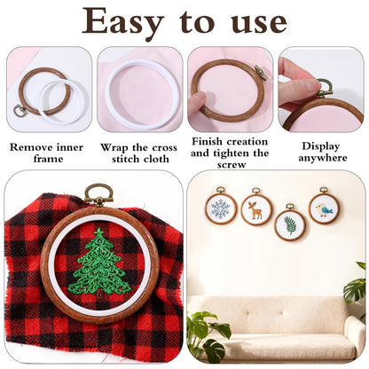 16 Pcs 3 Inch Round Embroidery Hoop, Circle Rubber Decorative Embroidery Hoop Frames for Display, Imitated Wood Cross Stitch Ornament for Christmas Craft Sewing DIY Hanging Gifts