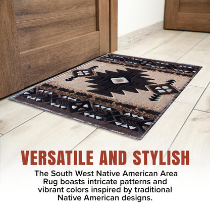 YHSF South West Native American Area Rug C318 - Easy Clean, Thick, Soft, Durable Native Tribal American Indian Inspired Rug for Bedroom/Living Room and More - Berber, 3 Feet x 4 Feet 7 Inches