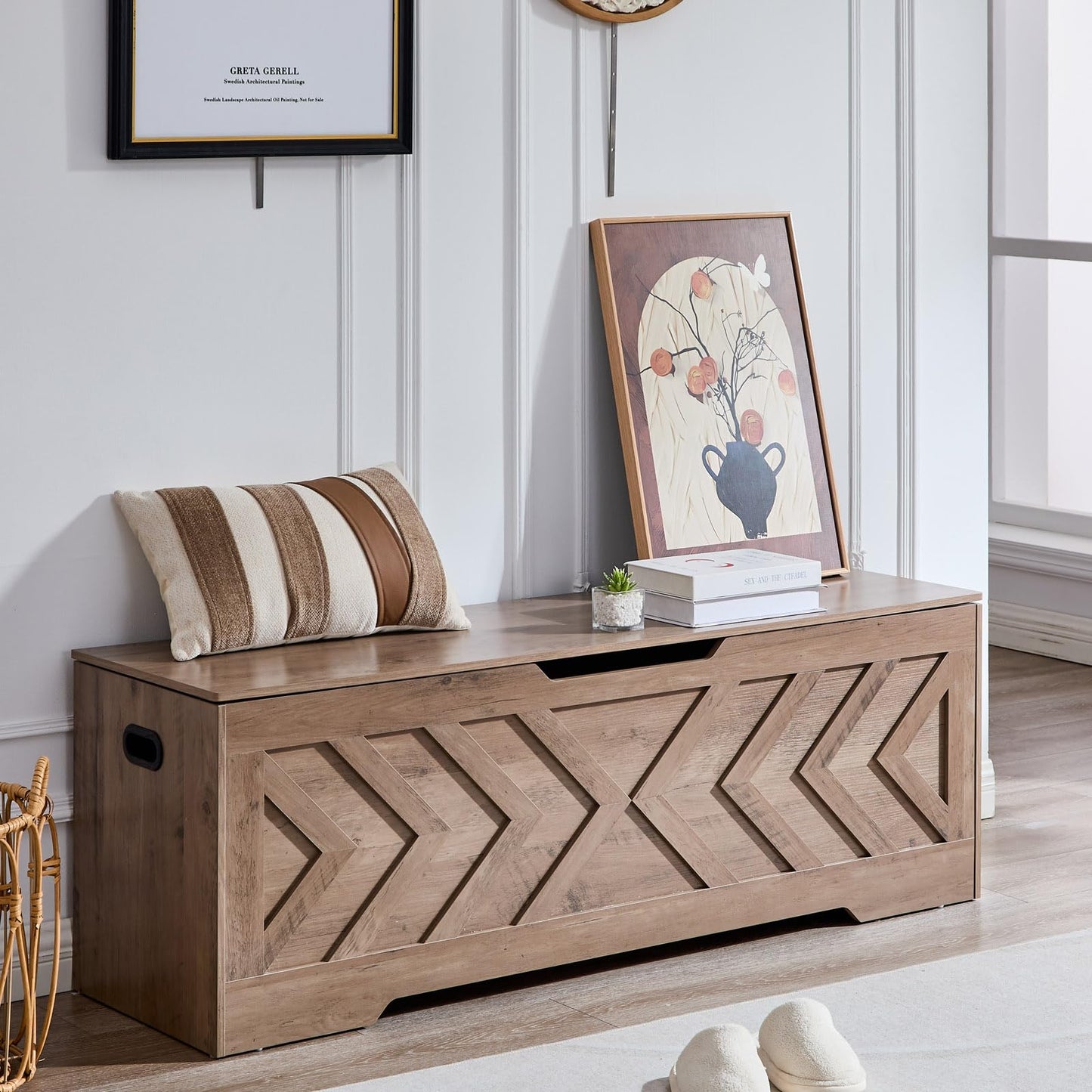 XDliv 55.1” Storage Bench, Extra Large Entryway Bench with Storage,Storage Chest with 2 Safety Hinges,Blanket Storage,Shoe Storage Chest for Bedroom,Living Room,Easy Assembly. (Greige)