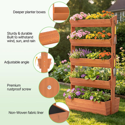 Suteck Vertical Wooden Raised Garden Bed, 5 Tier Garden Planters Freestanding Plant Stand Flower Rack Wooden Planter Box for Plants Flowers Herbs Vegetables Indoor Outdoor Gardening