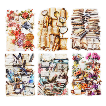 AuriicLeaf Vintage Book PET Sticker Set, 120PCS Retro Ephemera for Scrapbooking, Journaling, Crafting, DIY Projects, and Art Supplies