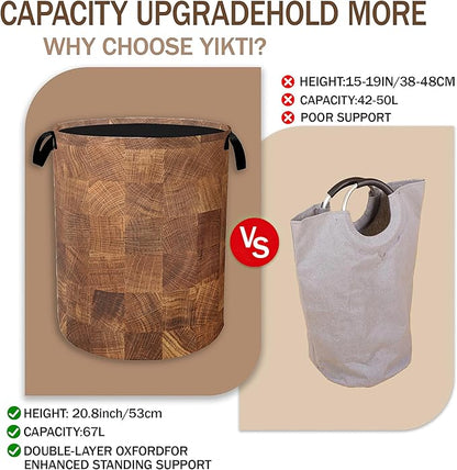 Wood Texture Pattern Laundry Basket, Rustic Farmhouse Clothes Hamper, Oxford