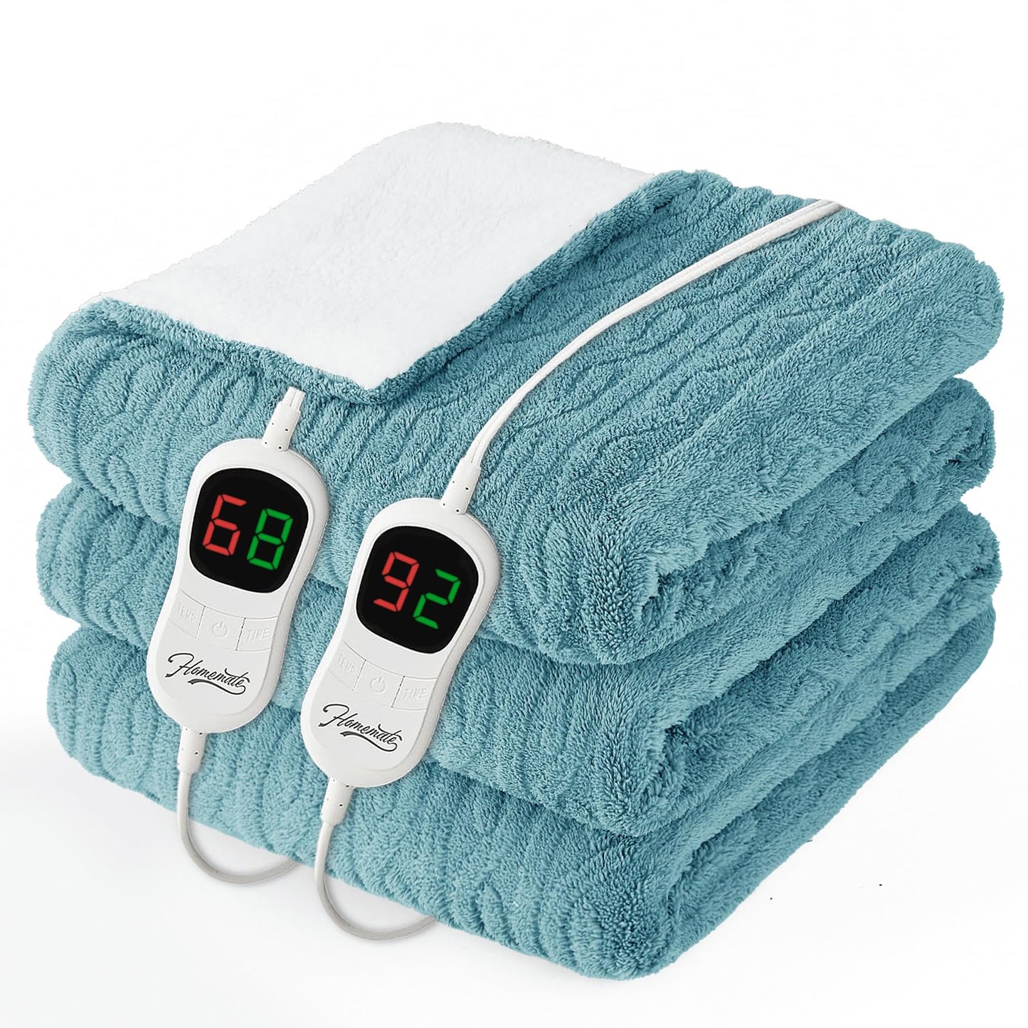 Homemate Electric Heated Blanket Twin - 62"x84" Heating Bed Blankets Throw with 10 Heating Levels 8 Hours Auto Off Fast Heating Over-Heated Protection Ultra Soft Warm Flannel ETL Certified Grey