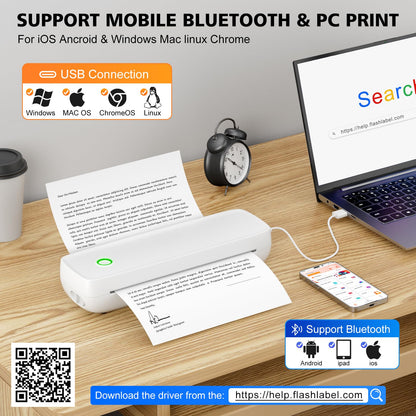 MinZhi Inkless Portable Printer for Travel, Wireless Printer Supports 8.5 x 11 Inch Thermal Paper, Bluetooth Machine Includes 3 Rolls of Thermal Paper Set