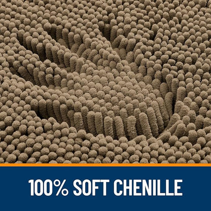 OLANLY Toilet Rugs U-Shaped 24x24, Extra Soft Absorbent Chenille Contour Bathroom Rugs for Toilet, Dry Quickly, Machine Washable, Non-Slip Bath Mat, Tan