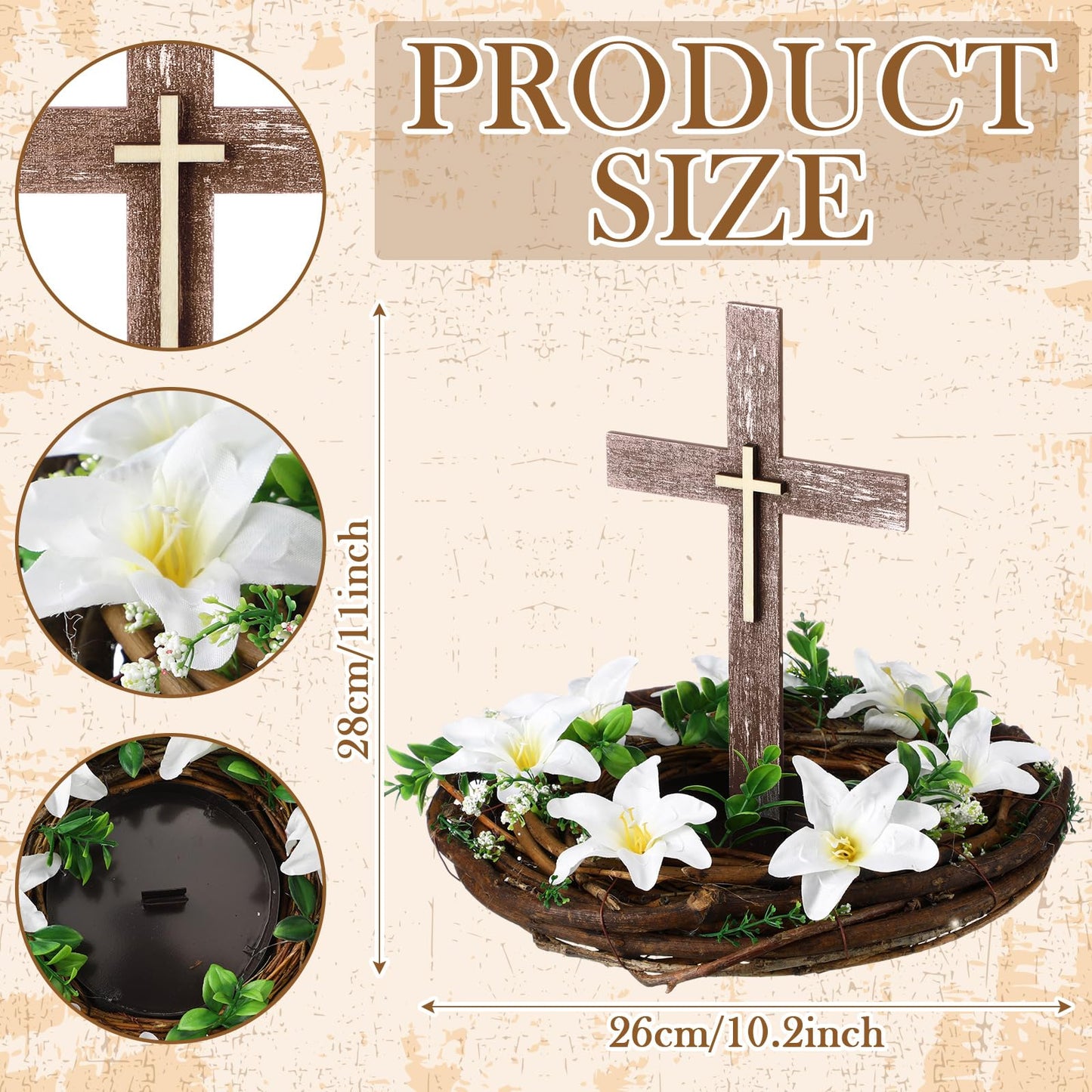 Kathfly First Holy Communion Cross Table Decor with Flower Wreath Standing Wooden Cross First Communion Religious Tabletop Signs Christian Baptism Centerpieces for Easter Rustic Farmhouse Decor Gift