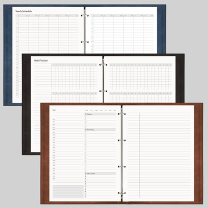 EMSHOI Undated Daily Planner 9.2" X 12", A4 To Do List Notepad, 240 Pages Ring Binder Planner Hardcover Leather Notebook for Work Business Meeting, with Yearly Schedule, Habit Tracker, Blue