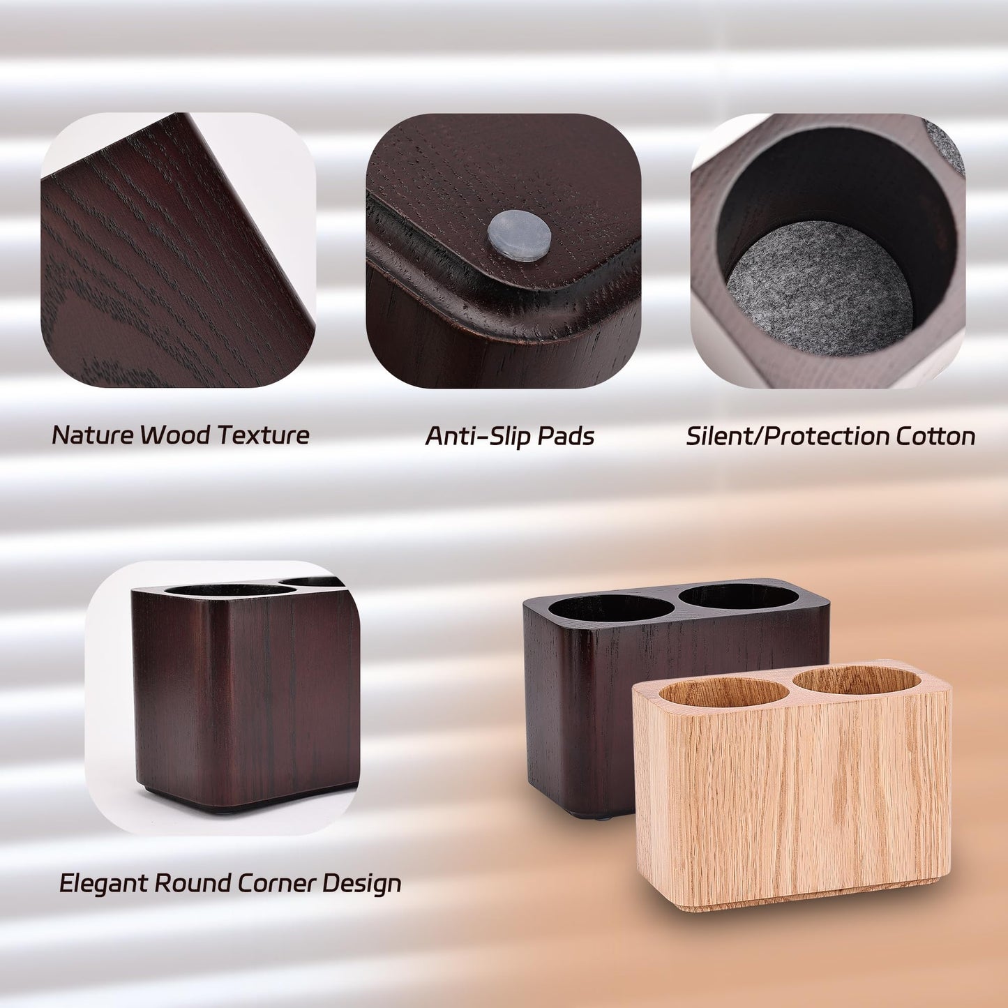 CAMLOT Oak Solid Wood Pen &Pencil Holder for Desk, Office Stationery Organizer, Table Pencil Cup Stand,Desk Accessories Holder, Two Cups Practical Design. (Nature Oak)