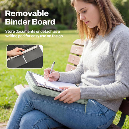 SUNEE Zipper Binder 1 Inch, Removable 3-Ring Binder, 175-Sheet Capacity, 5-Tab Dividers Expanding File Folder, Small Binder Bag Organizer Storage for Student, Sage Green