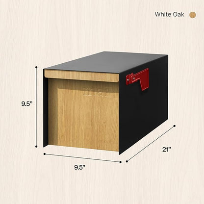 Adoorn Post Mount Outdoor Mailboxes - Large Decorative Mailbox for Letters and Packages - Weatherproof Construction - Durable Steel - Magnetic Closure - 9.5” H x 9.5” W x 20.75” D - White Oak