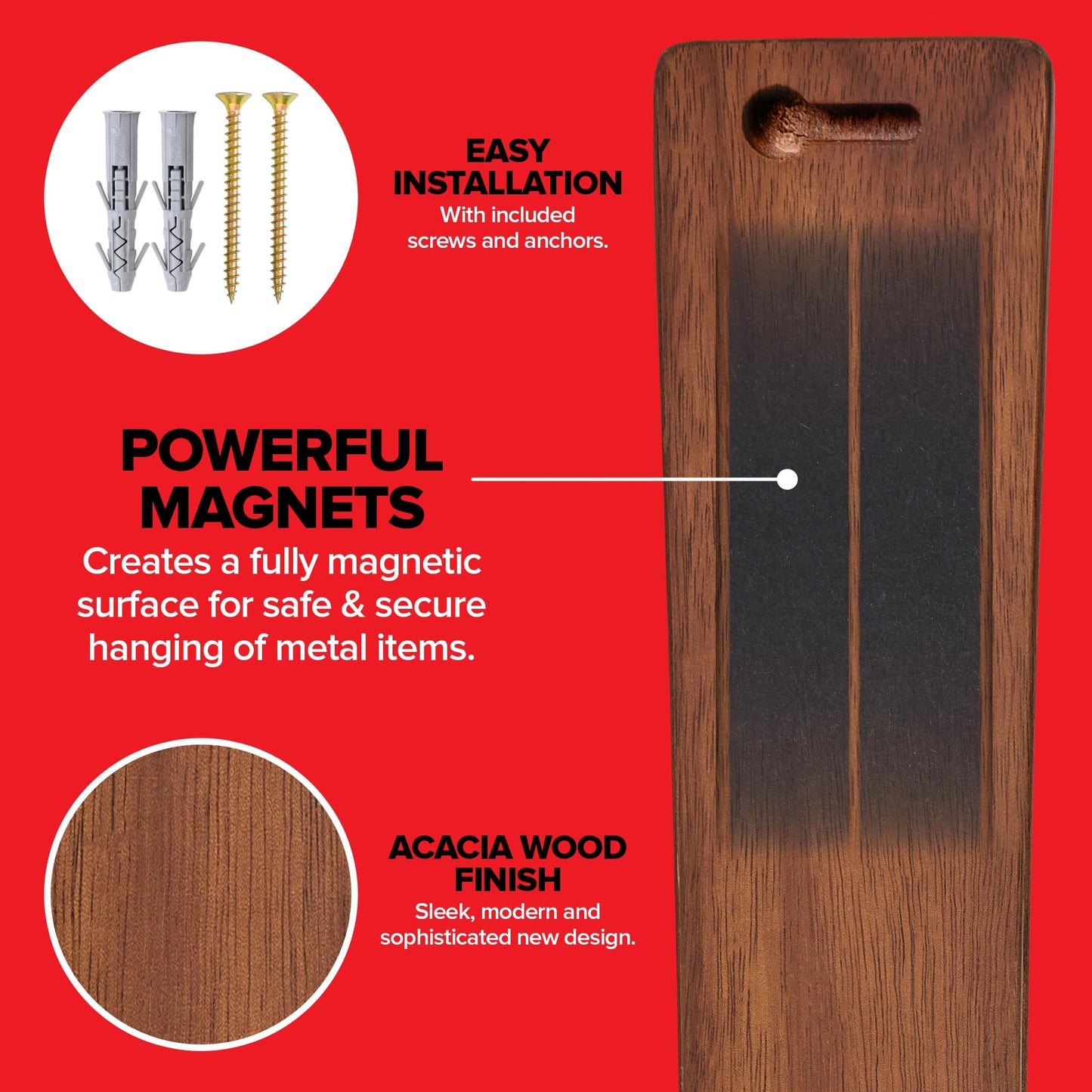 24 Inch Acacia Wood Magnetic Knife Holder with Multipurpose Use, Magnetic Knife Holders for Kitchen, Wooden Knife Rack, Magnet Strips for Knives & Metal Utensils, Tool Holder, Art Supply Organizer