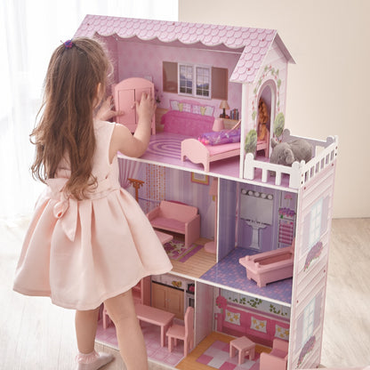 Teamson Kids Olivia's Little World Dreamland Tiffany Dollhouse with 12 Accessories, Pink/Purple