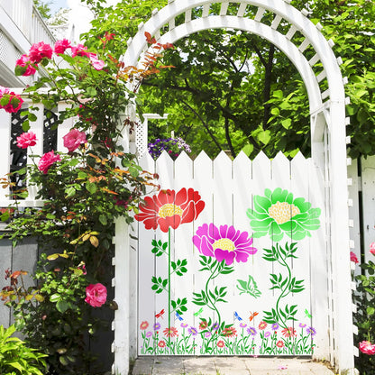 12Pcs Large Flower Stencils for Painting on Wood Fence, 14 Inch Reusable Fence Stencil, Peony Floral Stencils on Wall Wood Floor Canvas Paper Furniture Fabric