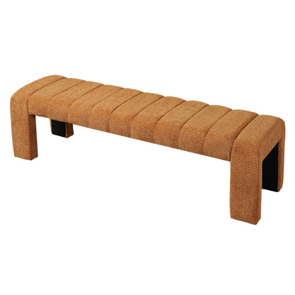 Christopher Knight Home Delan Boucle Upholstered Ottoman Bench, Wooden Entryway Bench, Long Sofa Footstool for Living Room, Bedroom End of Bed Bench, Orange