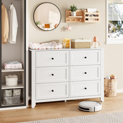Garvee 6 Drawer Dresser for Bedroom, 47.2" Wide Modern Large Chest of Drawers with Metal Knobs, Wooden Clothes Storage Organizer for Closet, Nursery, Living Room, Apartment, White