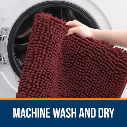 OLANLY Bathroom Rugs 35x24, Extra Soft Absorbent Chenille Bath Rugs, Rubber Backing Quick Dry, Machine Washable Bath Mats for Bathroom Floor, Tub and Shower, Home Decor Accessories, Andorra Red-Brown
