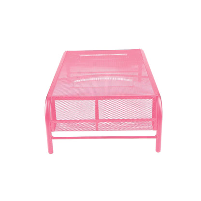 Mind Reader Monitor Stand, Ventilated Laptop Riser, Desktop Organizer, Side Storage, Metal Mesh, 20" L x 11.5" W x 5.5" H, Pink