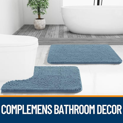 OLANLY Large Bathroom Rugs 40x24, Extra Soft Absorbent Chenille Bath Rugs, Rubber Backing Quick Dry, Machine Washable Bath Mats for Bathroom Floor, Tub and Shower, Home Decor Accessories, Airy Blue