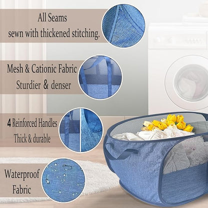 100L Collapsible Laundry Baskets 2 Pack, Extra Large Mesh Pop Up Laundry Hamper
