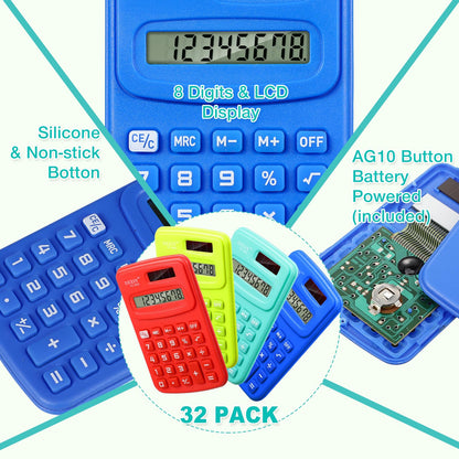 Yunsailing 96 Pcs Pocket Calculators Bulk Mini 8 Digit Handheld Calculator Small Basic Standard Calculator for Students Kids Teachers School Desktop Home Office, 3 Designs (Classic)
