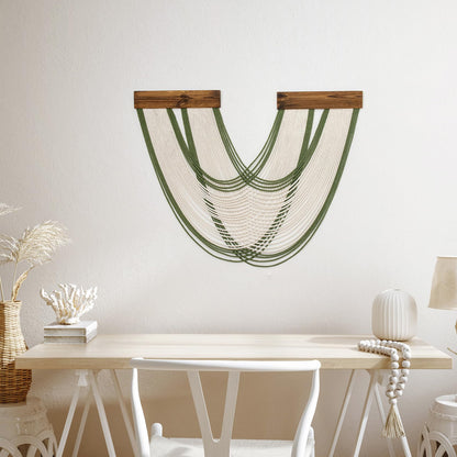 LB Boho Macrame Wall Hanging Large, Green and Beige Macrame Tapestry Wall Decor Handmade Woven Chic Bohemian Tapestry Decor for Bedroom Living Room Office Bathroom Nursery