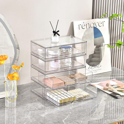 5 Pack Makeup Organizer Stackable, 12.1''L Bathroom Organizer and Storage Acrylic Undersink Drawer Organizer, Cosmetics and Beauty Supplies,Clear Plastic Storage Bins for Vanity,Pantry,Cabinet,Kitchen