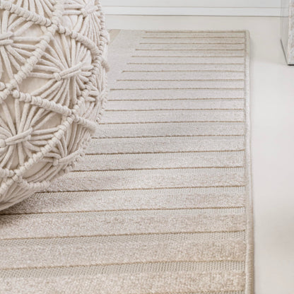 JONATHAN Y High-Low Arch Stripe Two-Tone Beige/Cream 2x8 Indoor/Outdoor Runner Rug, Anders MidCentury Modern, for Patio, Backyard, Living Room, Bedroom, Office, Hose-Washable (SCN107C-28)