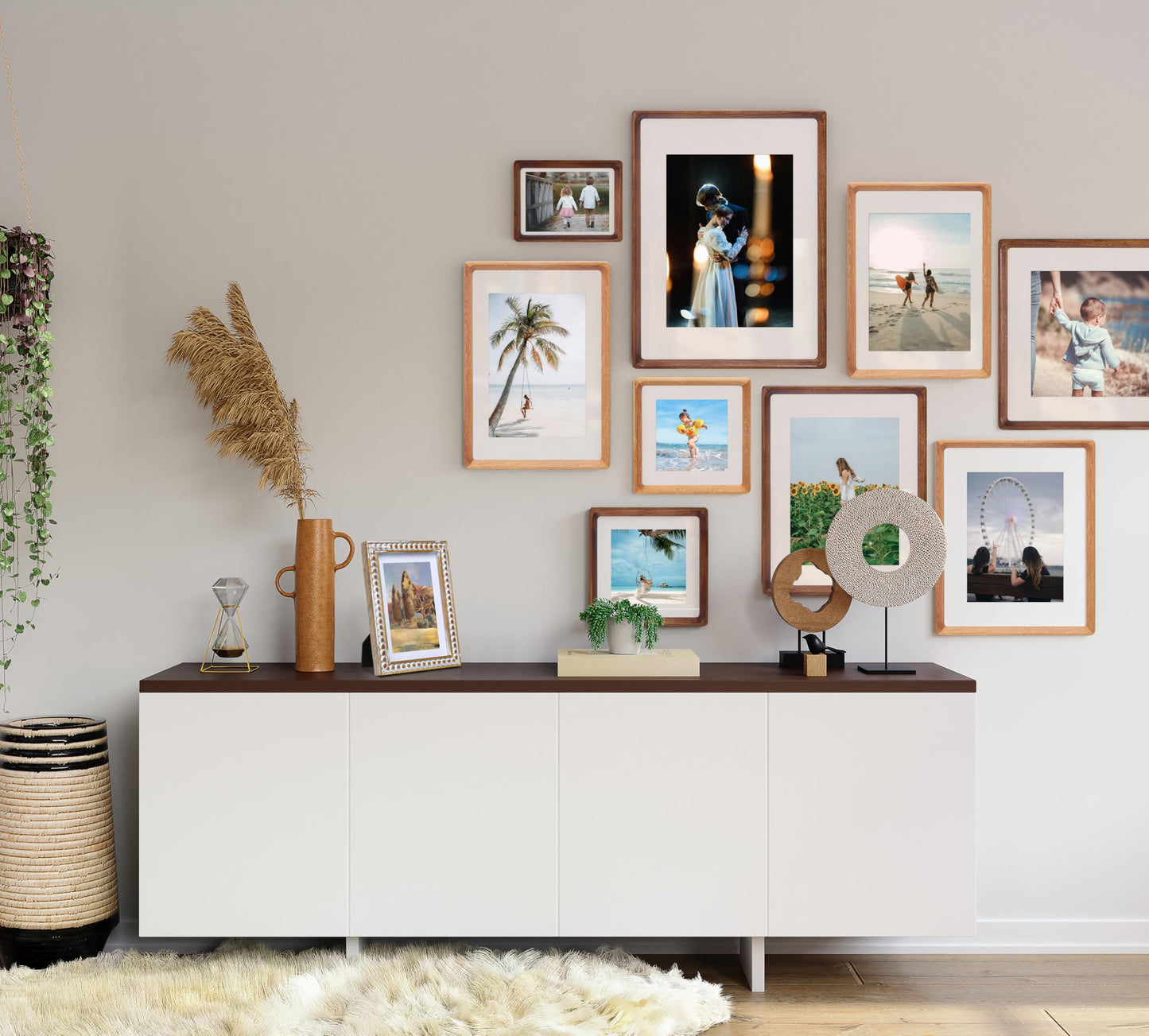 Gdfmsc 8x10 Picture Frame with Mat for 5x7/6x8, USA-Sourced Natural Walnut Wood Handcrafted Rounded Corner with Real Glass, Vertical or Horizontal Display Photo Gallery Wall & Tabletop Frame