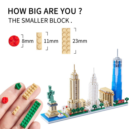 YaJie New York Skyline Micro Mini Blocks Building Set, Collection Model Kit - Detailed City Architecture for Adults（3452 Pcs）