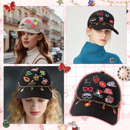 Quorineo Trucker Hat Chains & Embroidered Iron On Patches Kit - 97PCS DIY Decorative Set with Metal Charms for Custom Hats (Women Teens Men) Green Series