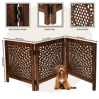 Dog Gate, Wooden, Free Standing, Pet, for the House, Decorative, Gates, Doorways, Foldable, 3 Panels, Fence, Extra Wide, 24" Heightx3Panels, Natural