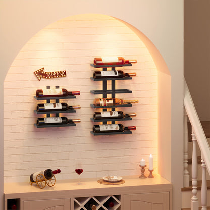 Hoctieon 3-Set 6 Tier Wall Mount Wine Rack (18 Tiers), Wall Racks for Wine Bottles Display and Storage, Hanging Bottle Organizer for Living Room, Dining Room, Wine Cellar, Bar, Black