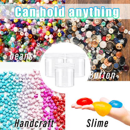 24 Pack 4oz Clear Plastic Slime Containers with Lids,Round Refillable Travel Storage Sealed Jars,Wide Mouth Container for Cosmetics,Lotions,Eye Shadow,Cream,Candy,Makeup,Craft Supplies,Beads