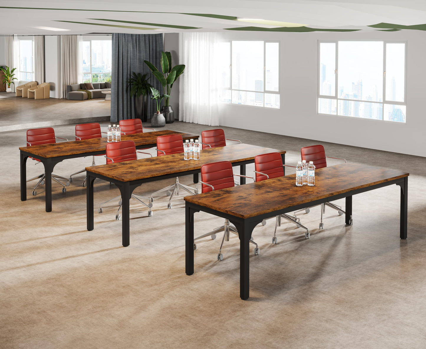 13FT Conference Table, Super Sturdy Large Rectangle Meeting Seminar Table for 16 Person, Long Business Tables, 4 Pcs Brown