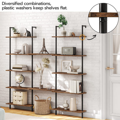 HOOBRO DIY Ladder Shelf, 6-Tier Wall Mounted Bookshelf, Office Vertical Bookcase, Wooden Storage Shelves for Home Office, Bedroom, Rustic Brown and Black BF65CJ01